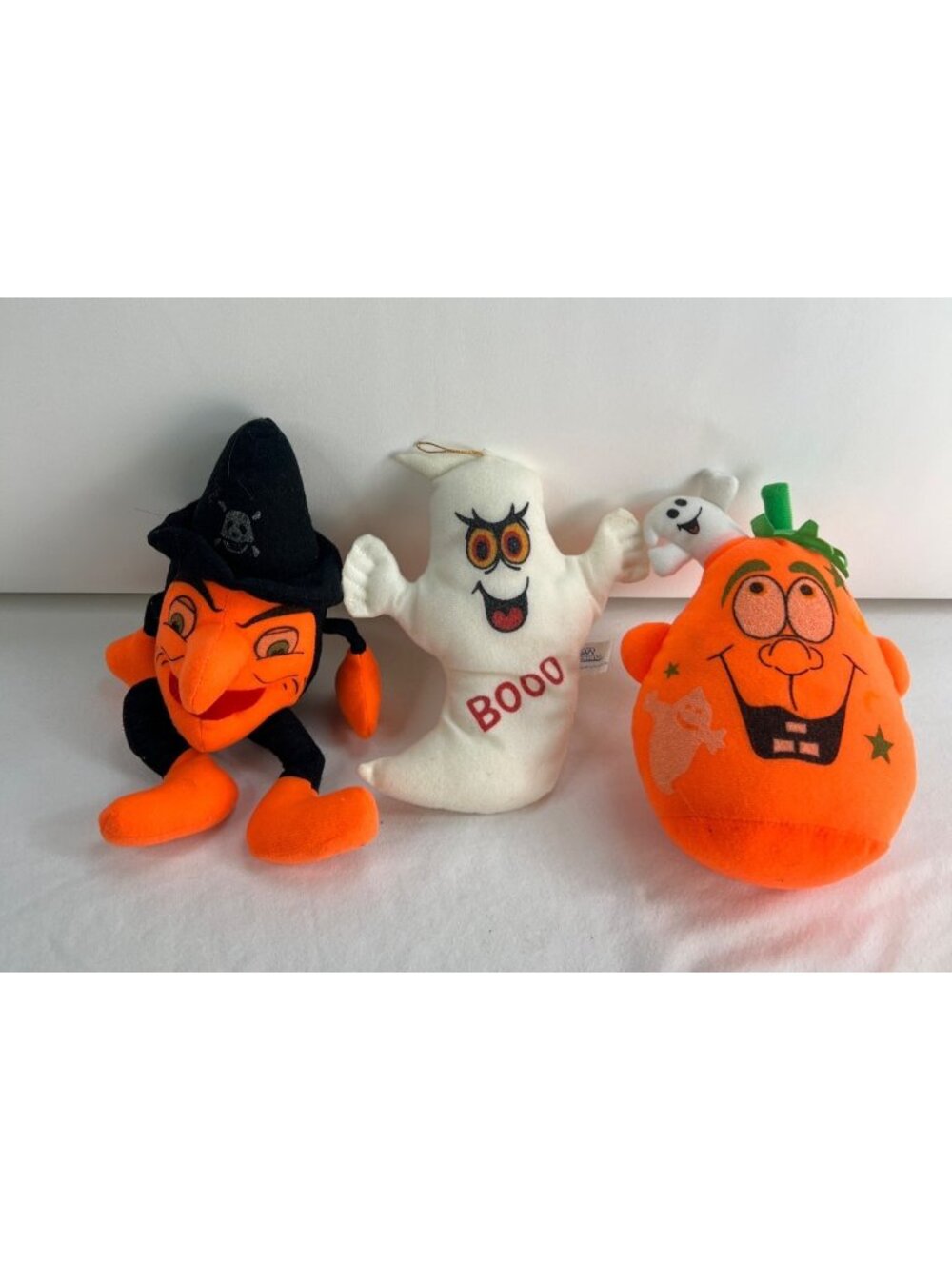 VTG Set Of 3 Halloween Plush Witch Ghost Pumpkin Soft Things